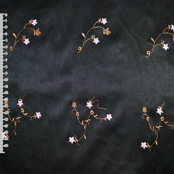 Котон атлас чорний з різнобарвними вишитими квітами ш.145 оптом