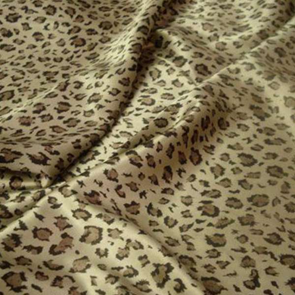 Атлас стрейч світло-бежевий коричневий принт леопард ш.120 оптом