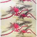 Атлас стрейч кремовый с малиновыми цветами в центре ш.150 оптом