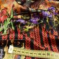 Шелк японский стрейч черный, красные стрелки, цветы, люди, раппорт 75см ш.150 оптом
