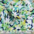 Шовк японський стрейч купон біло-зелено-синій в квіти ш.147 оптом