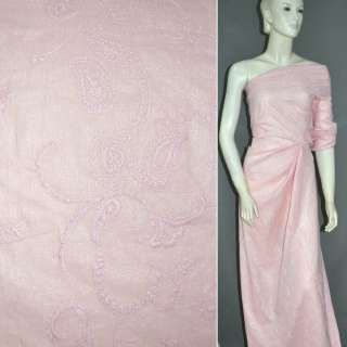Батист серебристо-розовый с вышивкой и напылением ш.140 оптом