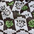 Батист деворе с метанитью коричнево-белая клетка,зеленые цветы ш.140 оптом