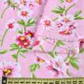 Батист рожевий в біло-рожеві квіти, зелені гілки, ш.140 оптом