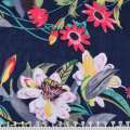 Батист синий в малиново-бирюзовые цветы ш.145 оптом