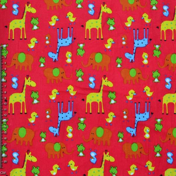 Мікровельвет яскраво-червоний з жовтими жирафами і каченятами ш.112 оптом