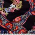 Віскоза чорна з синьо-червоні квіти-купон ш.143 оптом