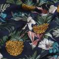 Вискоза синяя темная, ананасы, белые цветы, ш.140 оптом