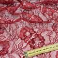 Кружевное полотно стрейч цветы на сетке вишневое, ш.150 оптом