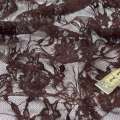 Гипюр стрейч коричневый темный с вьющимися цветами ш.150 оптом