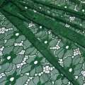 Кружевное полотно стрейч цветы зеленое ш.146 оптом
