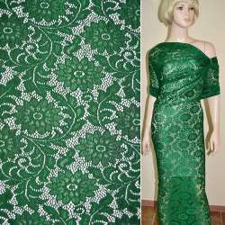 Кружевное полотно стрейч зеленое веточка с цветами ш.156