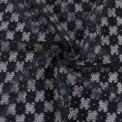 Гіпюр стрейч чорний, ромби з квітами, ш.150