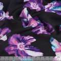Креп черный в фиолетовые цветы ш.150 оптом