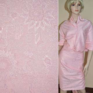 Жаккард костюмний блідо-рожевий з органзой і тисненим малюнком ш.150 оптом