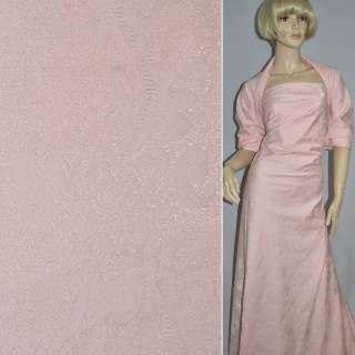 Жаккард костюмний рожевий з органзой і тисненим малюнком, ш.150 оптом