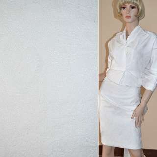 Жаккард костюмний білий з органзой і тисненим малюнком, ш.150 оптом