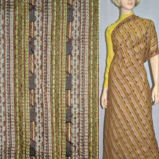 Ткань костюмная в коричнево-бежевую полоску с шенилловой нитью оптом