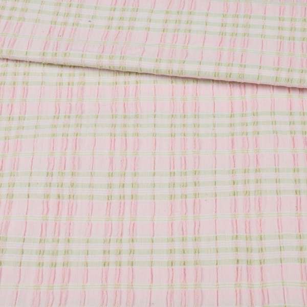 Рубашечная ткань стрейч в полоску салатовую, жатую, розовая, ш.145 оптом