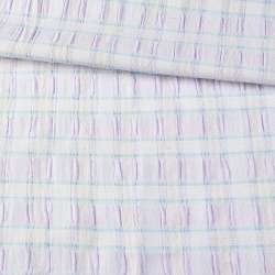 Рубашечная ткань стрейч в полоску голубую, жатую, сиреневая, ш.130