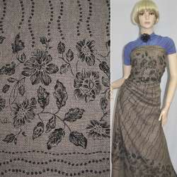 Твид коричнево-бежевый зигзаг штамп черный купон с золотыми блестками ш.150