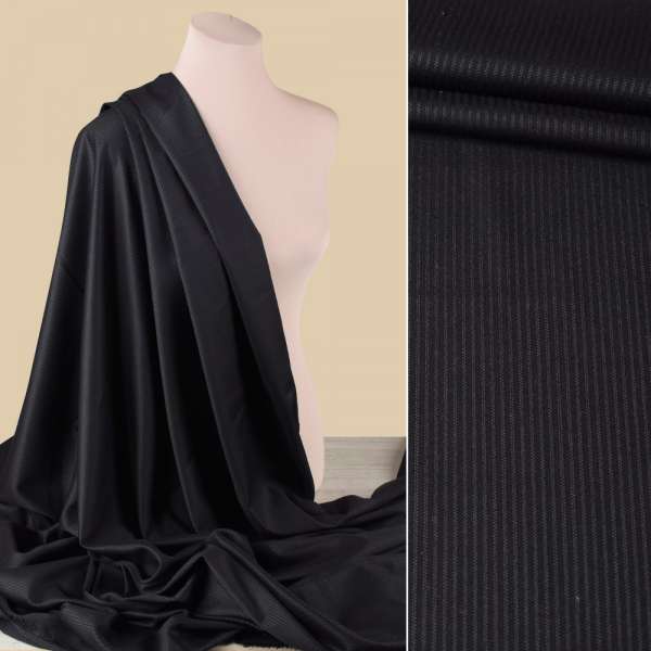 Ткань костюмная с вискозой черная в черную полоску, ш.150 оптом