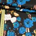 Жаккард принт цветы синие и бежевые на черном фоне, ш.150 оптом
