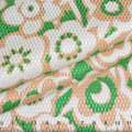 Жаккард стрейч зеленый в в бежево-белые цветы ш.137 оптом