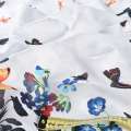 Коттон жаккард білий в блакитні, чорні квіти, метелики, купон, ш.147 оптом