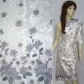 Жаккард білий, 2 ст. купон в сірі квіти ш.140 оптом