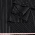 Ткань костюмная с вискозой черная в темно-серую и бежевую узкую полоску, ш.150 оптом