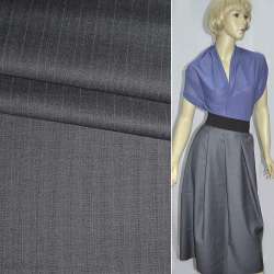 Ткань костюмная с вискозой серо-фиолетовая в узкую полоску, ш.155