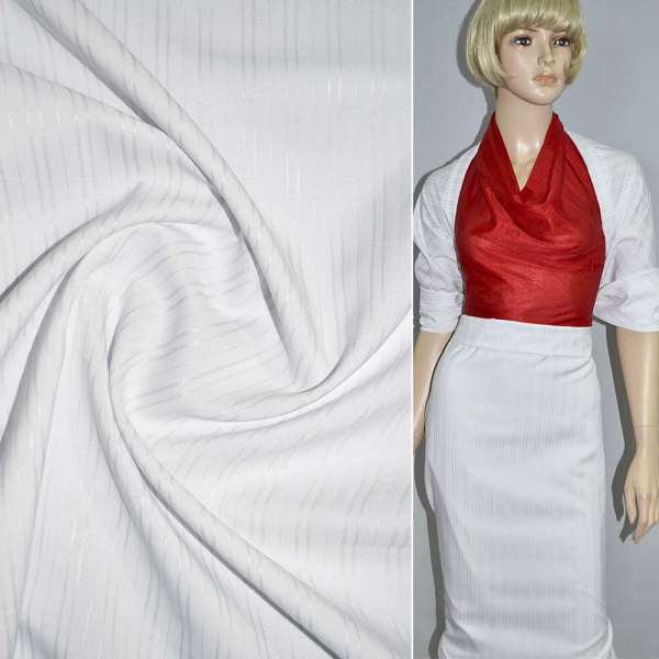 Ткань костюмная белая в белую полоску, ш.150 оптом