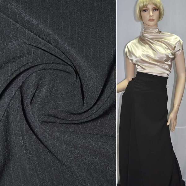 Ткань костюмная стрейч черная в узкую полоску ш.150 оптом