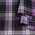 Віскоза костюмна стрейч чорна в біло-фіолетову клітину 50мм ш.150 оптом