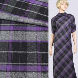 Шотландка костюмная серо-черно-фиолетовая, ш.145 оптом