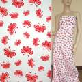 Коттон белый с красными бабочками ш.140 оптом