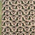 Коттон с ворсом молочный, зеленые птицы, черные ветки, ш.150 оптом
