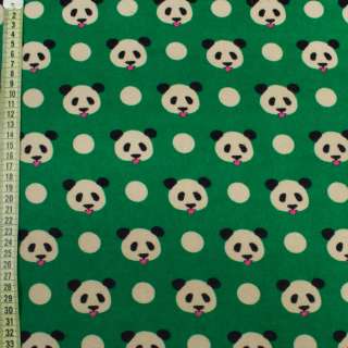 Коттон с ворсом зеленый, мишки панды, ш.145 оптом