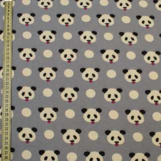 Коттон с ворсом серый, мишки панды, ш.145 оптом