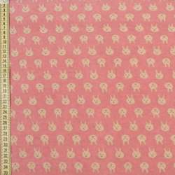 Коттон с ворсом розовый, бежевые зайки, ш.150