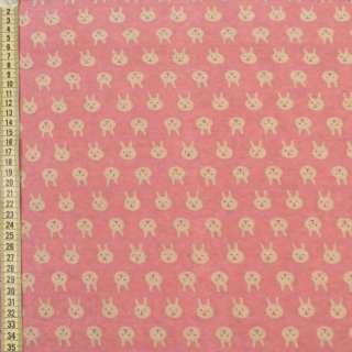 Коттон с ворсом розовый, бежевые зайки, ш.150 оптом