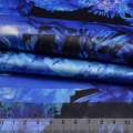 Коттон атлас черный принт сиренево-голубые цветы ш.130 оптом