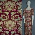 Коттон стрейч бордовый с бежево-коричневым рисунком "королевский вензель" ш.143 оптом