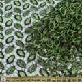 Кружевное полотно зелено-черное "листья" ш.120 оптом