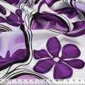 Купра белая в черно-фиолетовые цветы и круги ш.145 оптом