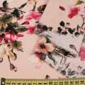 Льон рожевий в білі квіти, сині метелики, ш.145 оптом