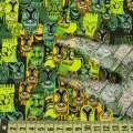 Льон зелений в жовті, помаранчеві, зелені африканські маски, ш.145 оптом