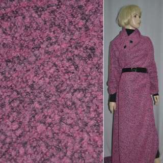 Лоден букле крупное пальтовый меланж розово-черный, ш.150 оптом