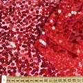 Сетка красная с квадратными переливающимися пайетками, ш.150 оптом